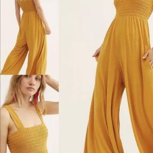 NWT Free People Homecoming Jumpsuit Sz M Yellow